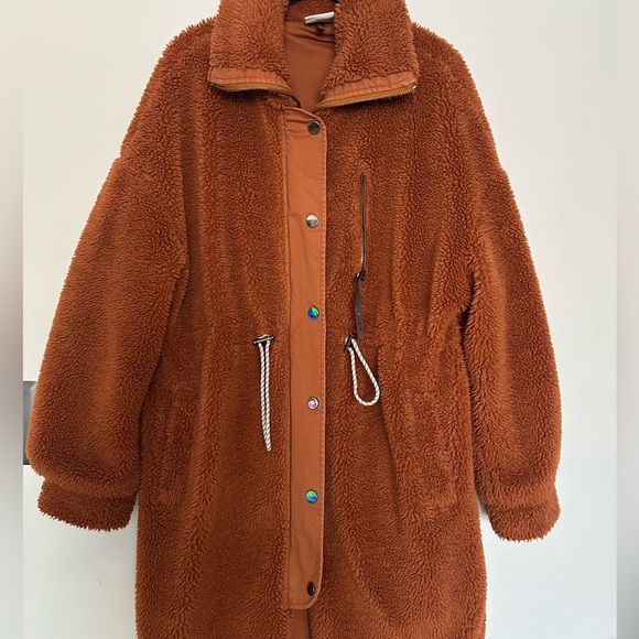 Varley Jones Sherpa Coat Medium Caramel Cafe New Long Teddy Jacket Rust - Picture 9 of 13